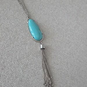 Long Turquoise Teardrop Pendant Necklace With Tassel